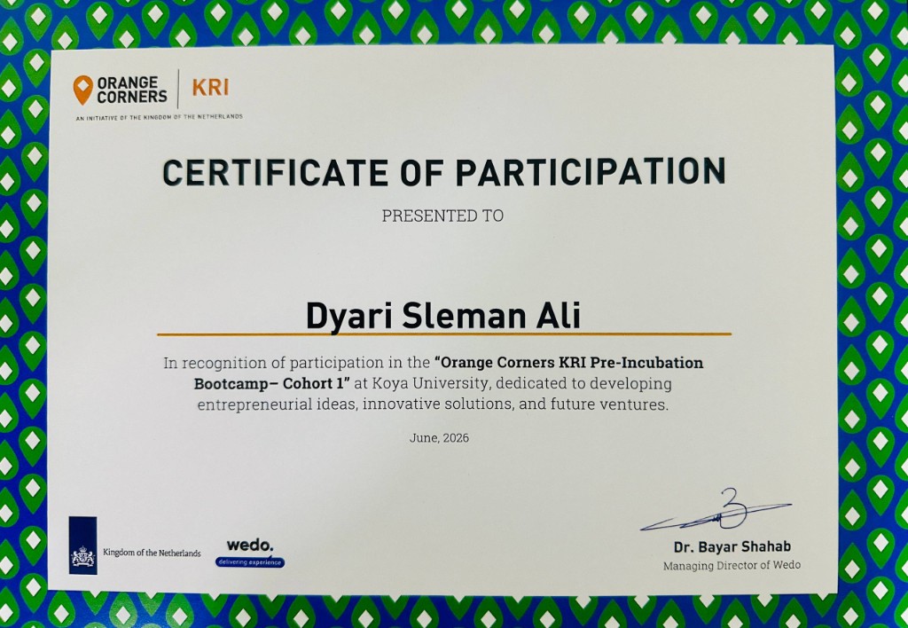 Orange Corners Certificate